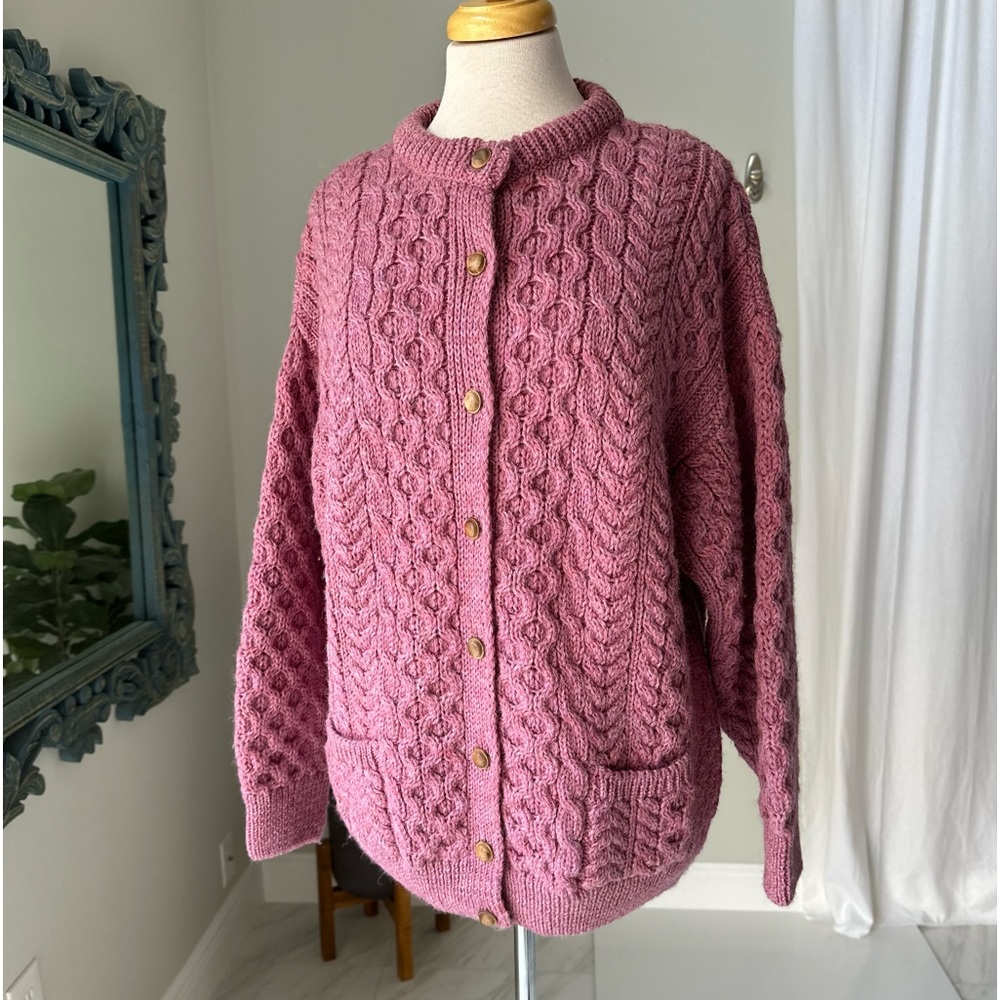 Vintage Clady Knit 100% Pure New Wool Fisherman Sweater - Picture 3 of 10